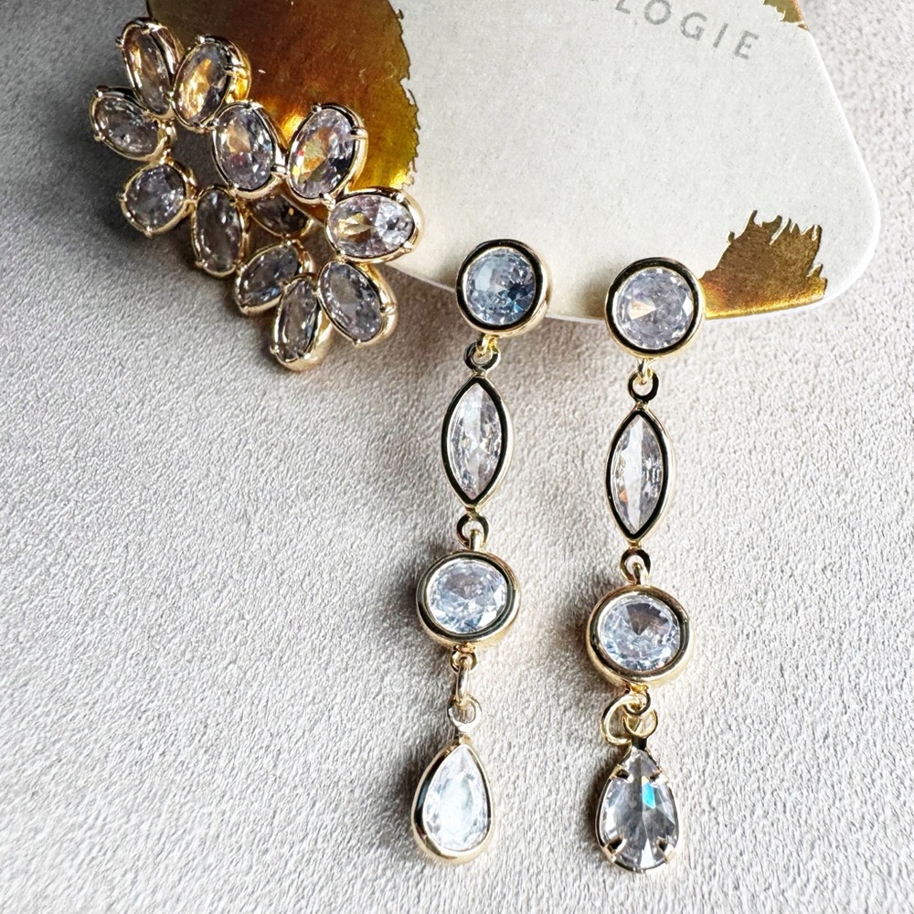Anthropologie Crystal Rhinestone Earrings, 2 Pair Set - Picture 7 of 10